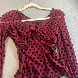 Forever 21 Burgundy Polka Dot Mesh Blouse